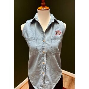 Vintage 100%‎ Cotton Philadelphia 76ers Sleeveless Button Down Shirt Women's S
